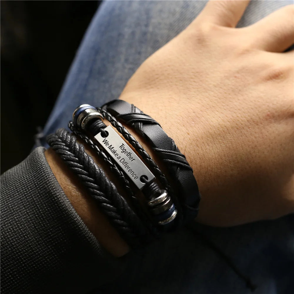 3 Pcs/Set Leather Bracelets Men Bangles For Women Wood Beads Feather TRUST IN GOD Cross Charm Homme Gift Jewelry Freely Shipping