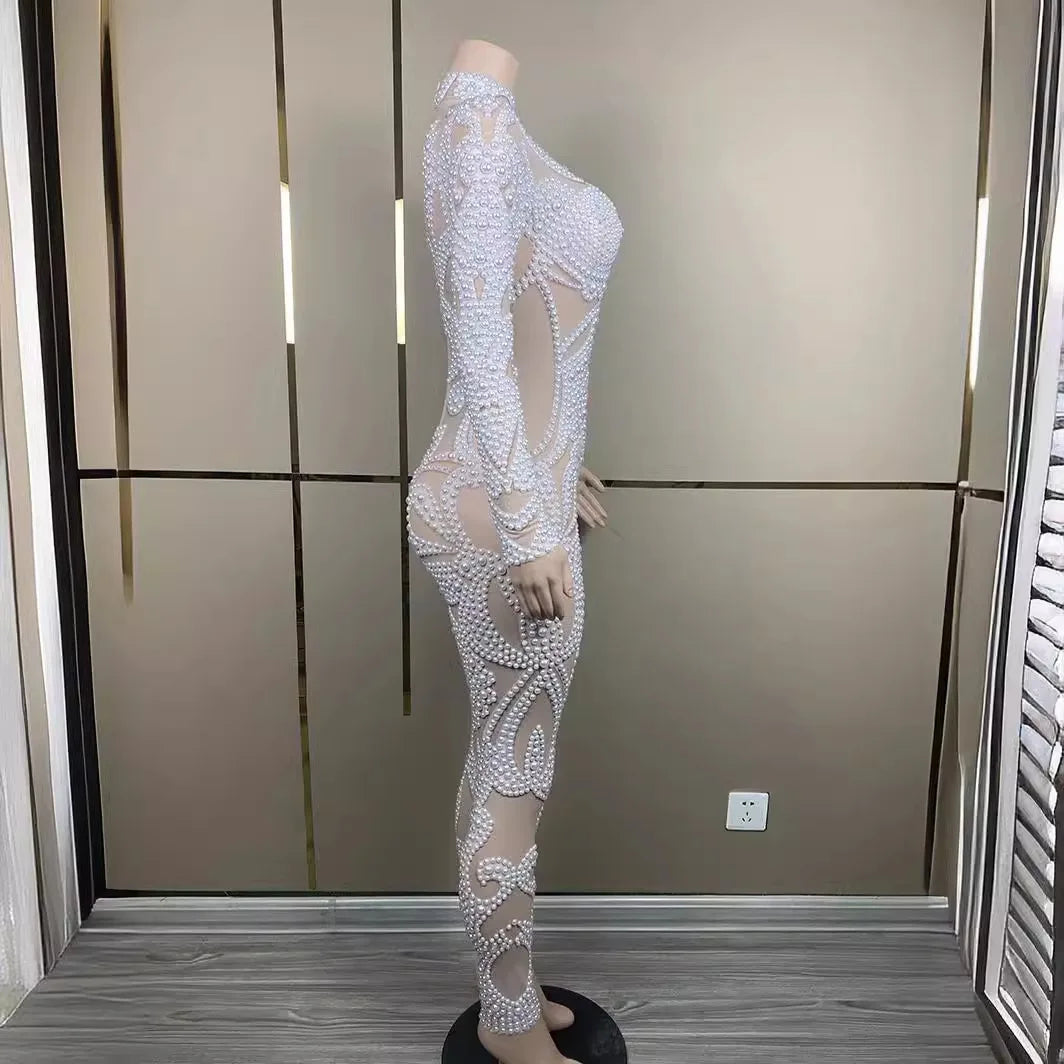 Body Shaping Slim and Sexy Show Jumpsuit Rhinestone Mesh Jumpsuit