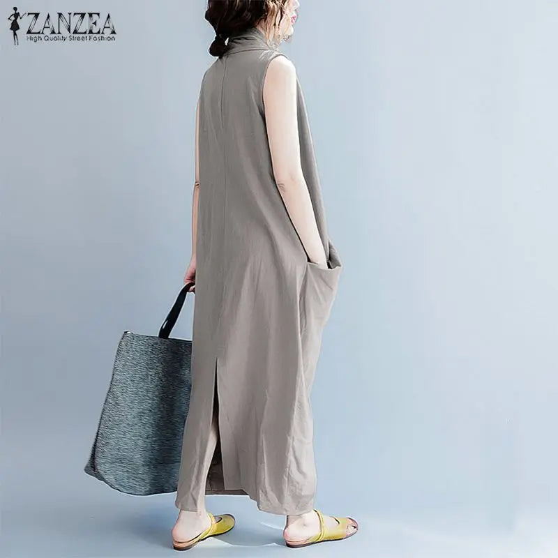 ZANZEA Oversize Asymmetrical Maxi Dress Summer 2025 Women's Sundress Female V Neck Vestidos Female Baggy Party Dress Robe Femme