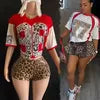 Hot Summer Women Cute Outfits Print Top Shirt and Leopard Shorts 2 Piece Set Sexy Y2K Leopard Two Piece Set Women Clothing