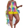Nightclub Clothes Sexy Halter Print Irregular Two Pieces Plus Size Two Piece Set Women Clothing