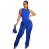 Liu Ming Hot Selling Women Sleeveless 2 Piece Outfits Casual Vest Tassel Fringe Drawstring Trousers Set