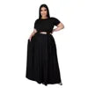 Size 5XL Two Piece Set Women Clothes Solid Short Sleeve Crop Top and Long Skirts