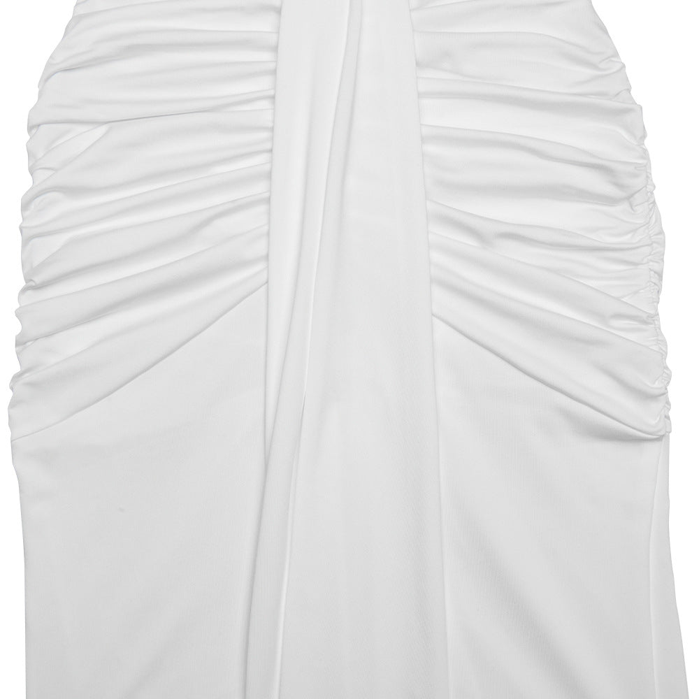 CM.YAYA Women Halter V-neck Stacked Backless Bodycon Midi Maxi Long Dress