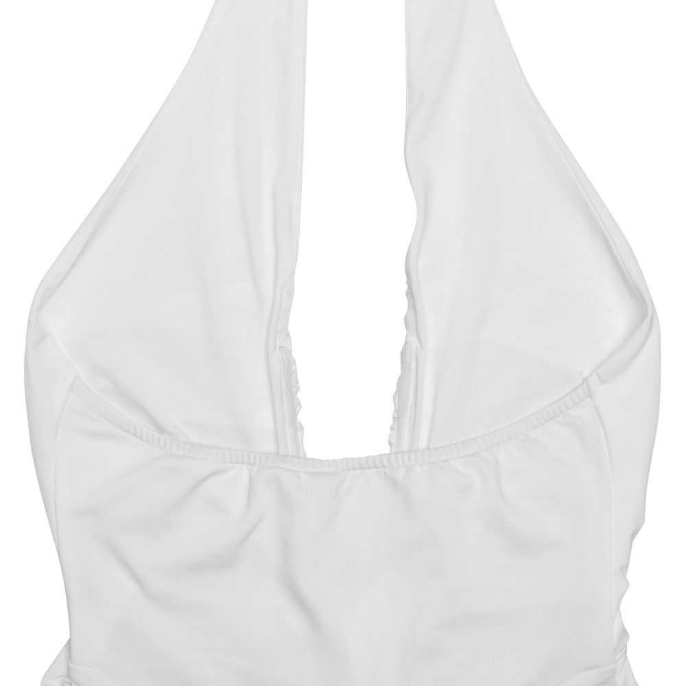 CM.YAYA Women Halter V-neck Stacked Backless Bodycon Midi Maxi Long Dress