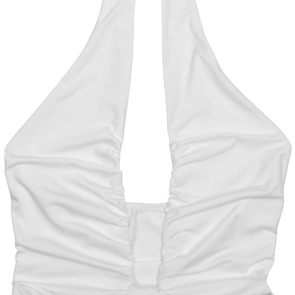 CM.YAYA Women Halter V-neck Stacked Backless Bodycon Midi Maxi Long Dress