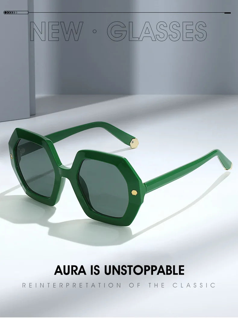 KAMMPT Oversized Men Sunglasses Fashion Hexagon Frame Gradient Shades Eyewear Women 2023 Trendy Ins Popular Brand Sun Glasses