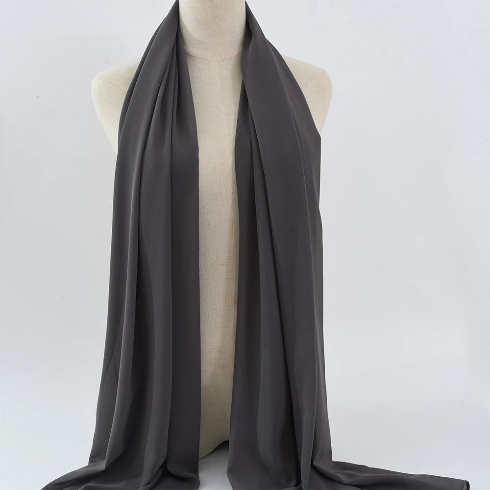 Fashion Pearl Chiffon Hijab Shawls of Muslim Women Solid Color Head Wraps Scarf