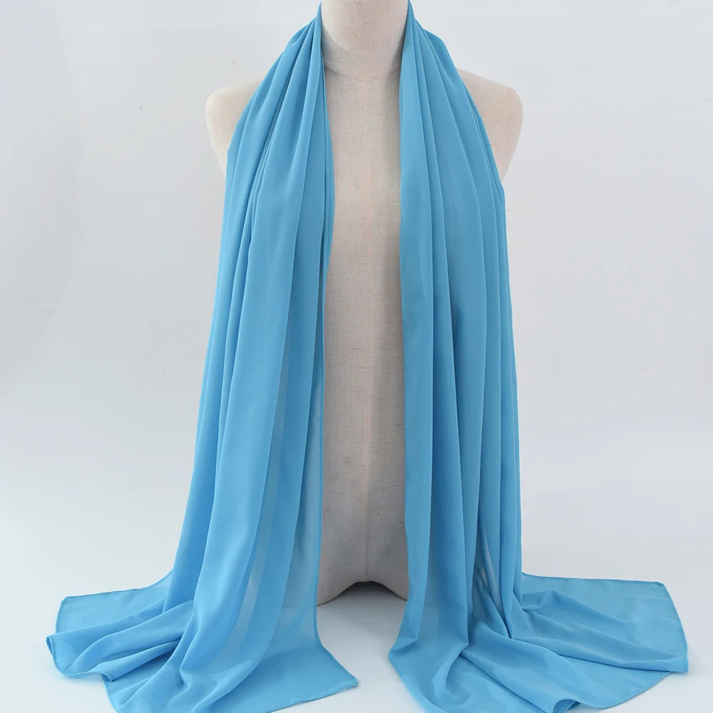 Fashion Pearl Chiffon Hijab Shawls of Muslim Women Solid Color Head Wraps Scarf