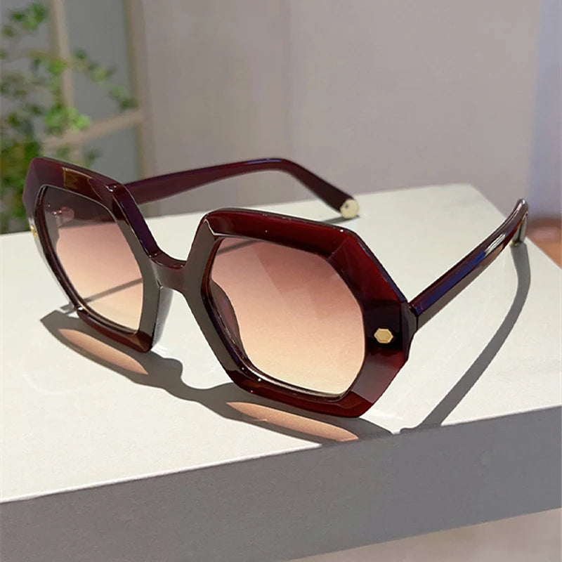 KAMMPT Oversized Men Sunglasses Fashion Hexagon Frame Gradient Shades Eyewear Women 2023 Trendy Ins Popular Brand Sun Glasses
