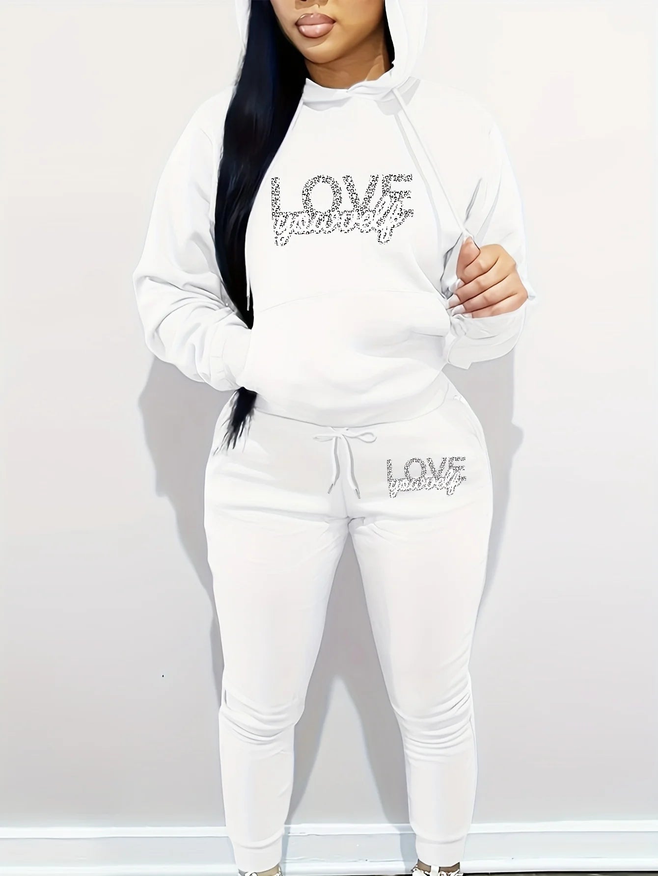 women's autumn winter suit clothing Hoodies Sweatshirt Trackpants 2piece set Cotton Fashion love Print Oversized Hoody and pants