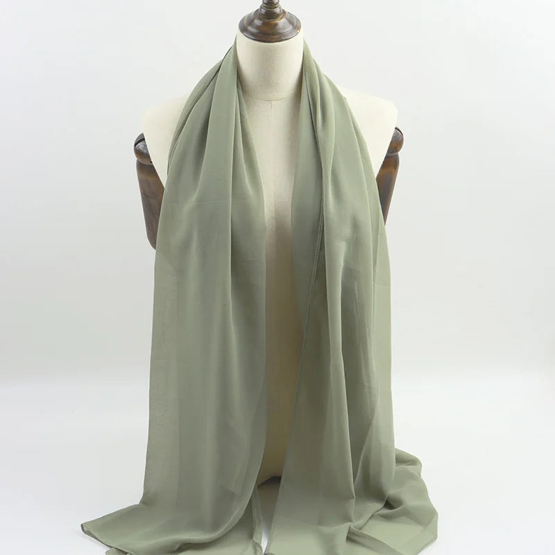 Fashion Pearl Chiffon Hijab Shawls of Muslim Women Solid Color Head Wraps Scarf