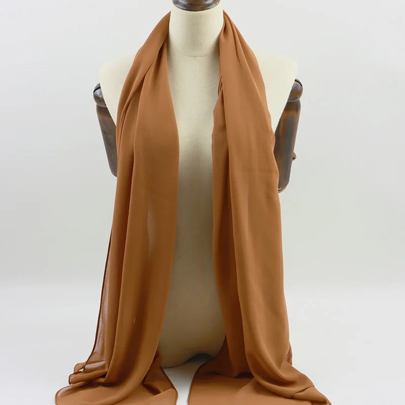 Fashion Pearl Chiffon Hijab Shawls of Muslim Women Solid Color Head Wraps Scarf