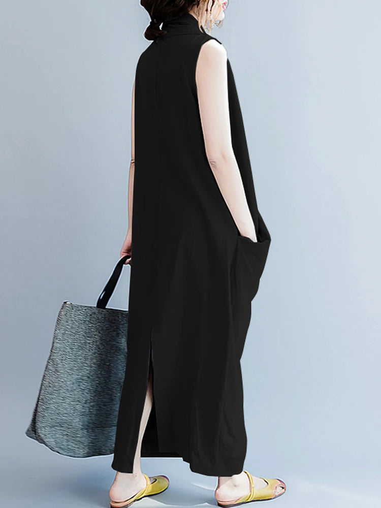 ZANZEA Oversize Asymmetrical Maxi Dress Summer 2025 Women's Sundress Female V Neck Vestidos Female Baggy Party Dress Robe Femme