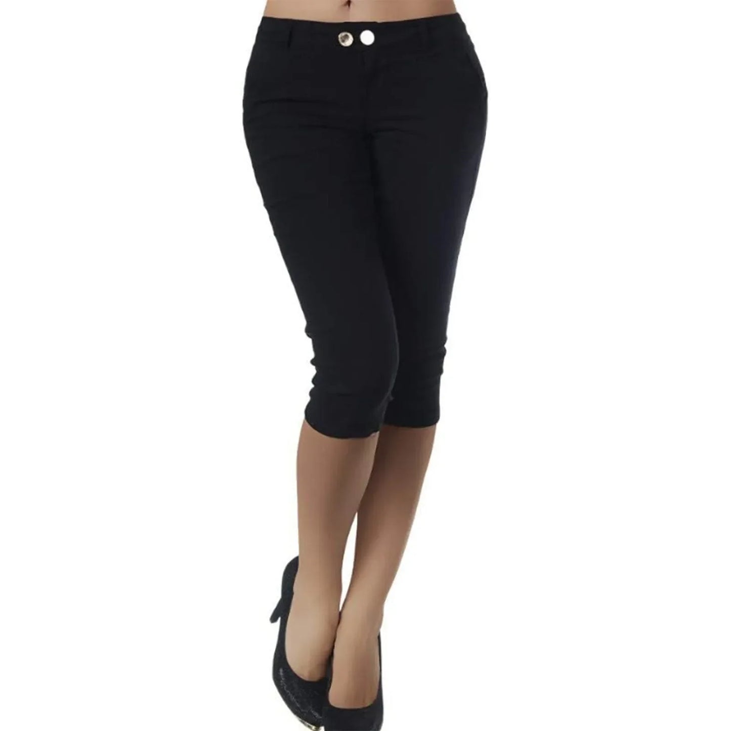 Women's Slim Fit Casual Solid Color Button Pocket Capris for Women