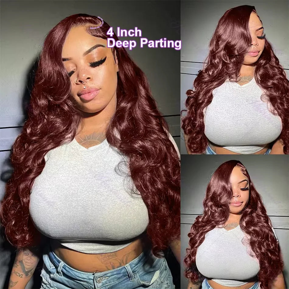 100% Brazilian Reddish Brown 13x4 13x6 HD Lace Front Wigs Human Hair Body Wave Colored Lace Frontal Wig Woman Pre Plucked Sale