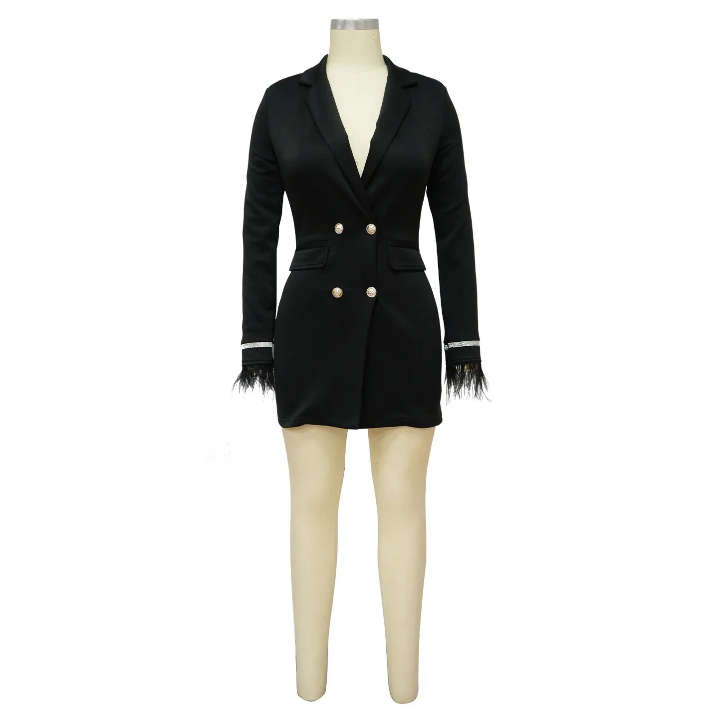 Women Blazer 2024 Spring Slim V Collar Long Sleeve Elegant Female Suit Double