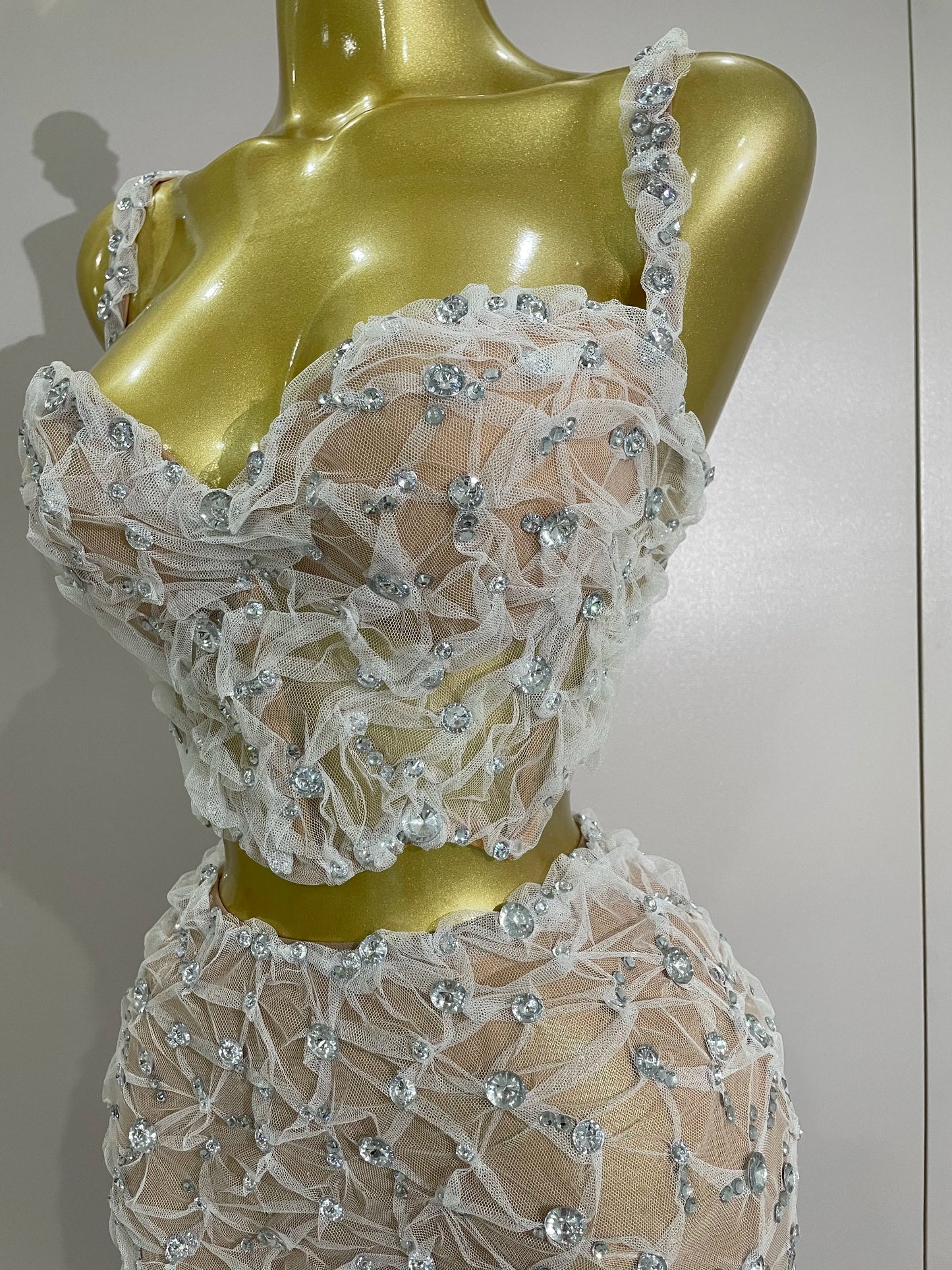 Sexy Sparkly Diamonds Splicing Lace Halter Top+Long Pants Two Piece Set Women Celebrate Birthday Dancer Nightclub Stage Costume