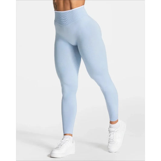 Women's Seamless Gym Solid Color Sports Pants White Edge Waist Tight High Waist