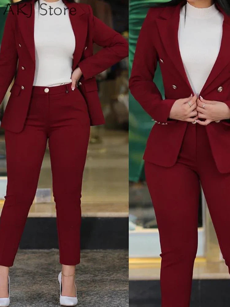 Blazer Sets Women 2 Piece Outfits Office Ladies Blazer And Trousers For Work Wear