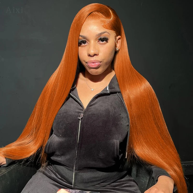 13x6 Orange Ginger Bone Straight Lace Front Wigs Human Hair 38 Inch Transparent 13x4 Lace Frontal Wig Pre Plucked For Women