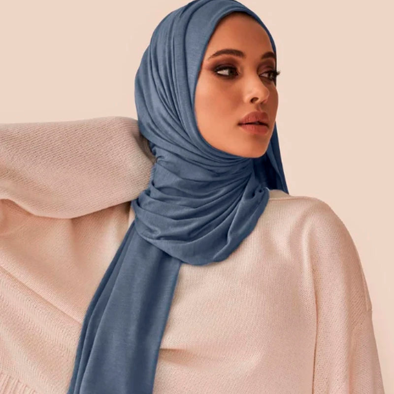 28Color Modal Cotton Jersey Hijab Scarf Ramadan Long Muslim Shawl Plain Solid Soft Turban Wraps For Women Headband