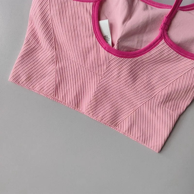 Women Breathable Sports Bra Fitness Tops Gym Crop Top Brassiere Push Up Camisole yoga