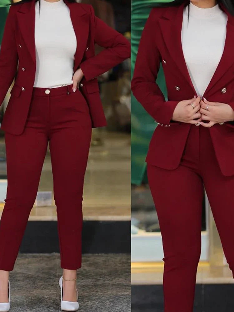 Blazer Sets Women 2 Piece Outfits Office Ladies Blazer And Trousers For Work Wear