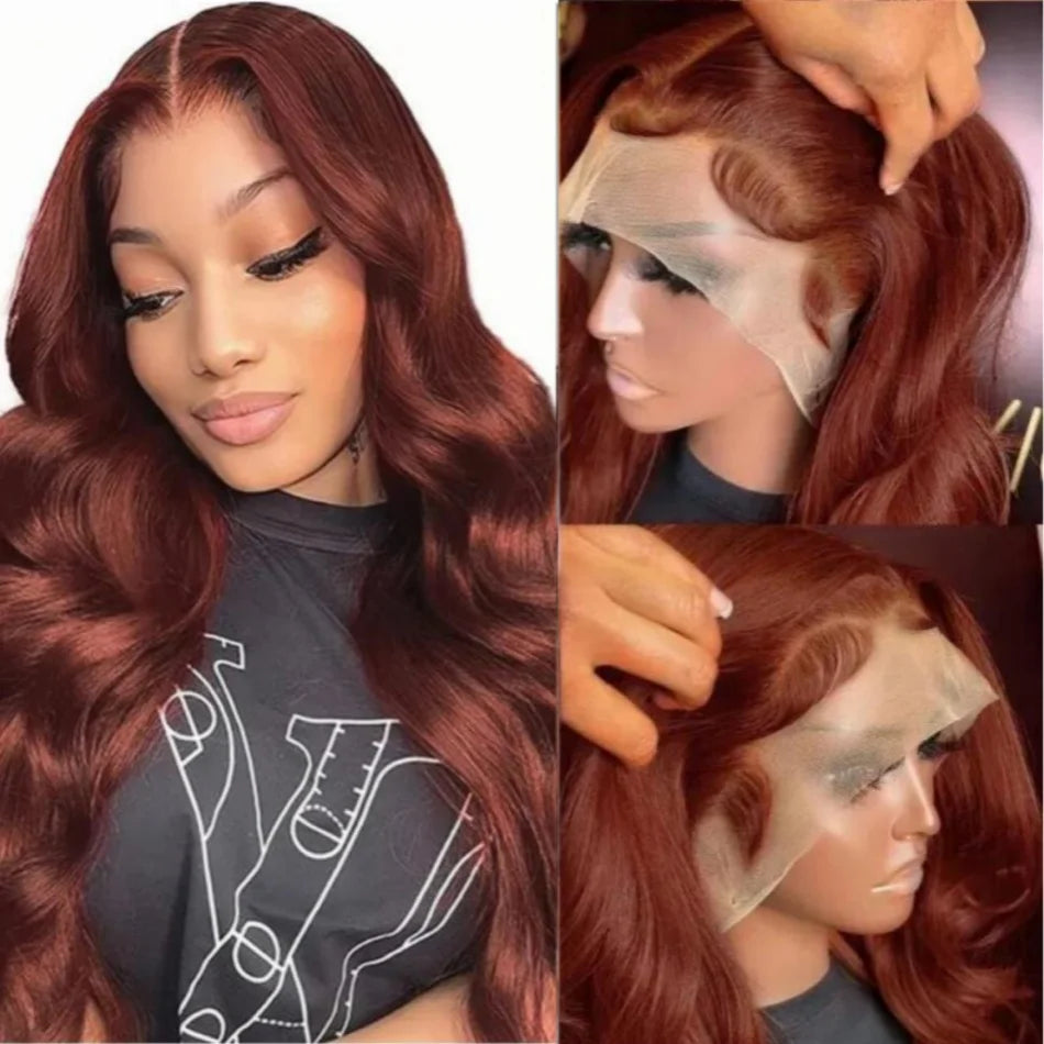13x6 Reddish Brown Body Wave HD 13x4 Lace Frontal Human Hair Wig Colored Brazilian 100% Human Hair Wigs For Women Pre Plucked
