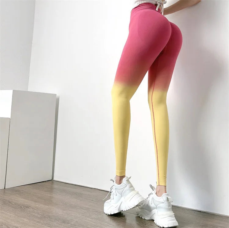 Leggings Gradient Yoga Fitness Leggings High Waist Push Up Butt Elastic Pants