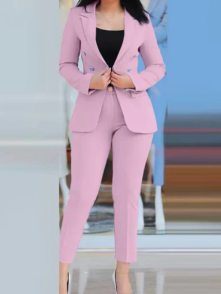 Blazer Sets Women 2 Piece Outfits Office Ladies Blazer And Trousers For Work Wear