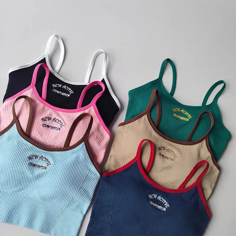 Women Breathable Sports Bra Fitness Tops Gym Crop Top Brassiere Push Up Camisole yoga