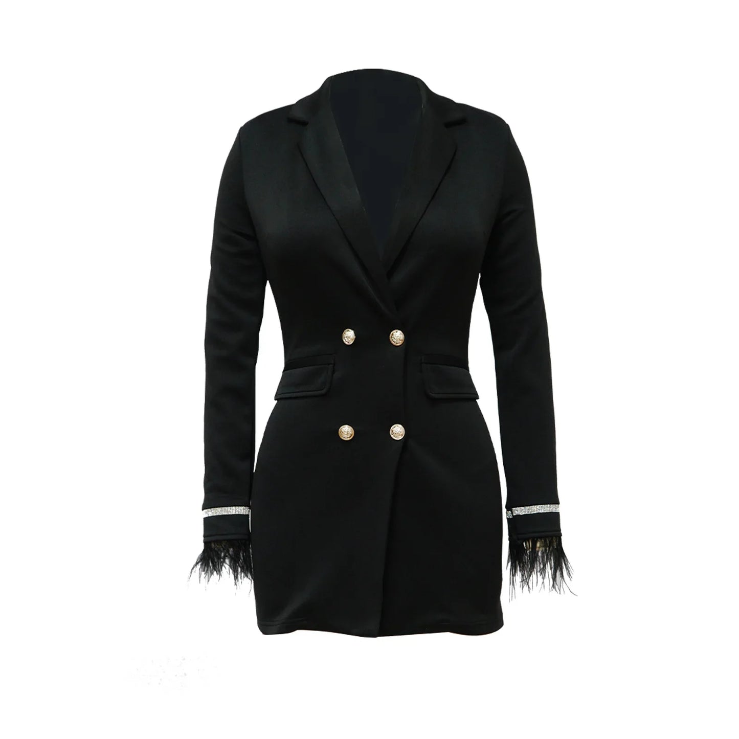 Women Blazer 2024 Spring Slim V Collar Long Sleeve Elegant Female Suit Double