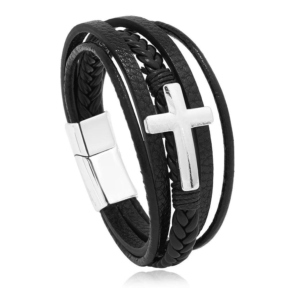 Trendy Leather Bracelets Men  Steel Multilayer Braided Rope Bracelets For Male Bracelets Jewelry Pulsera Hombre