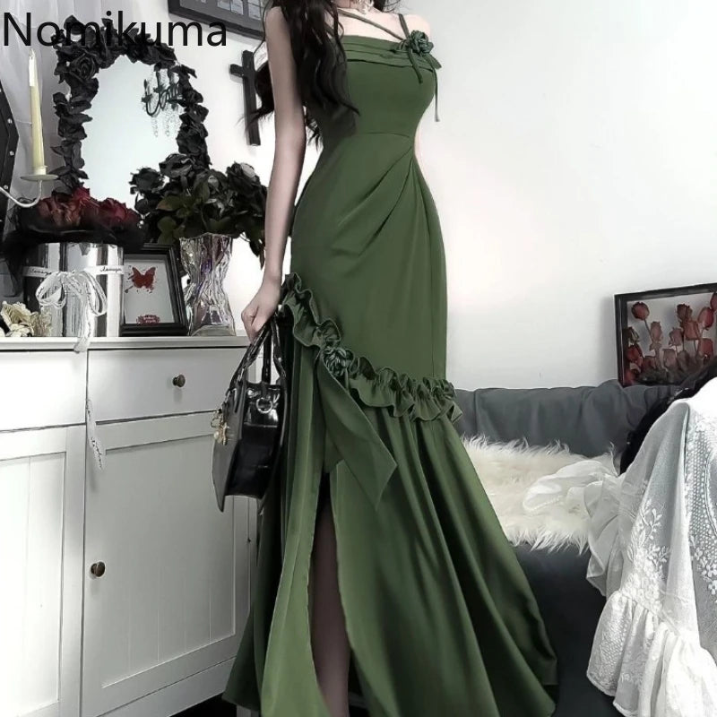 Maxi Dress for Women Summer Tunic Temperament Robe Femme 2025 Vestidos De Mujer Ruffles Bandage Bow Backless Bodycon Dresses