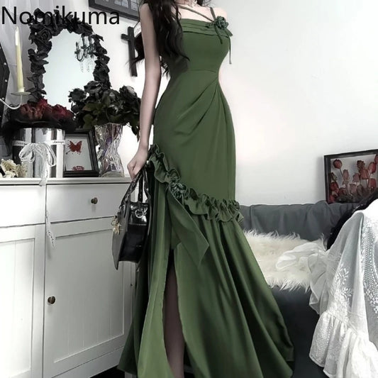 Maxi Dress for Women Summer Tunic Temperament Robe Femme 2025 Vestidos De Mujer Ruffles Bandage Bow Backless Bodycon Dresses