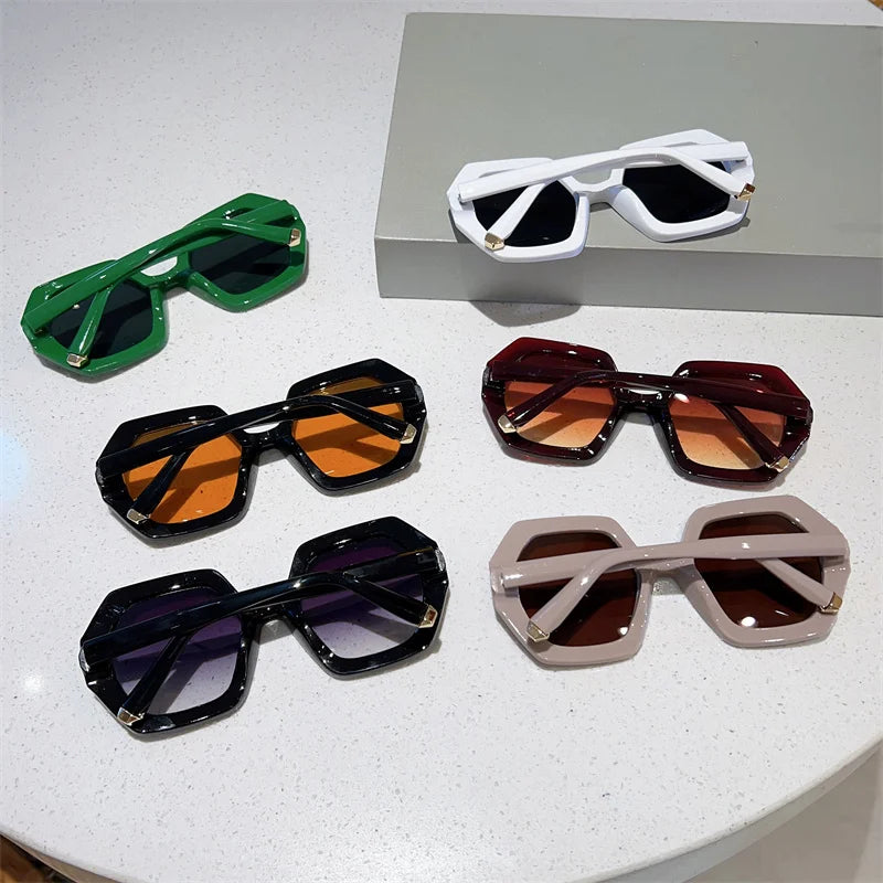 KAMMPT Oversized Men Sunglasses Fashion Hexagon Frame Gradient Shades Eyewear Women 2023 Trendy Ins Popular Brand Sun Glasses
