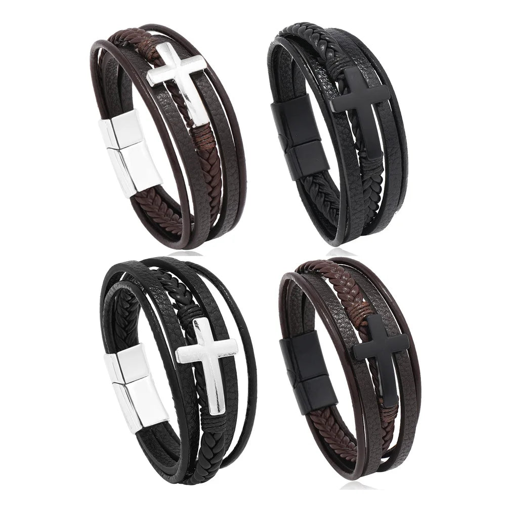 Trendy Leather Bracelets Men  Steel Multilayer Braided Rope Bracelets For Male Bracelets Jewelry Pulsera Hombre