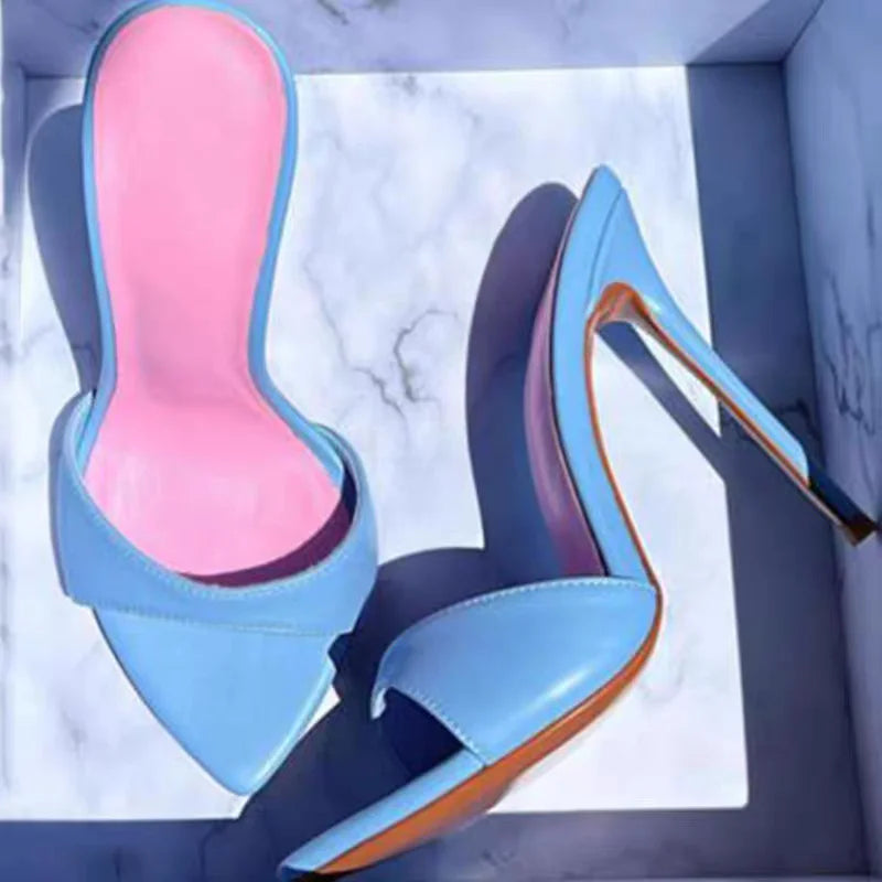 Women's slippers pointed toe 12cm high heels slip on outdoor