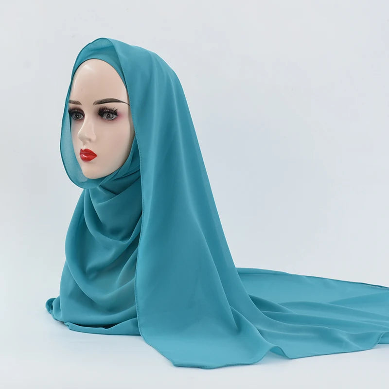 Fashion Pearl Chiffon Hijab Shawls of Muslim Women Solid Color Head Wraps Scarf