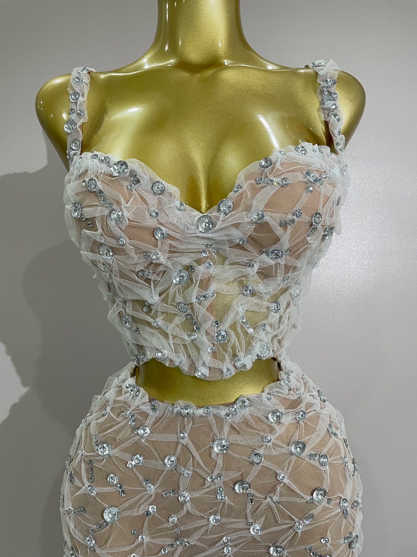 Sexy Sparkly Diamonds Splicing Lace Halter Top+Long Pants Two Piece Set Women Celebrate Birthday Dancer Nightclub Stage Costume