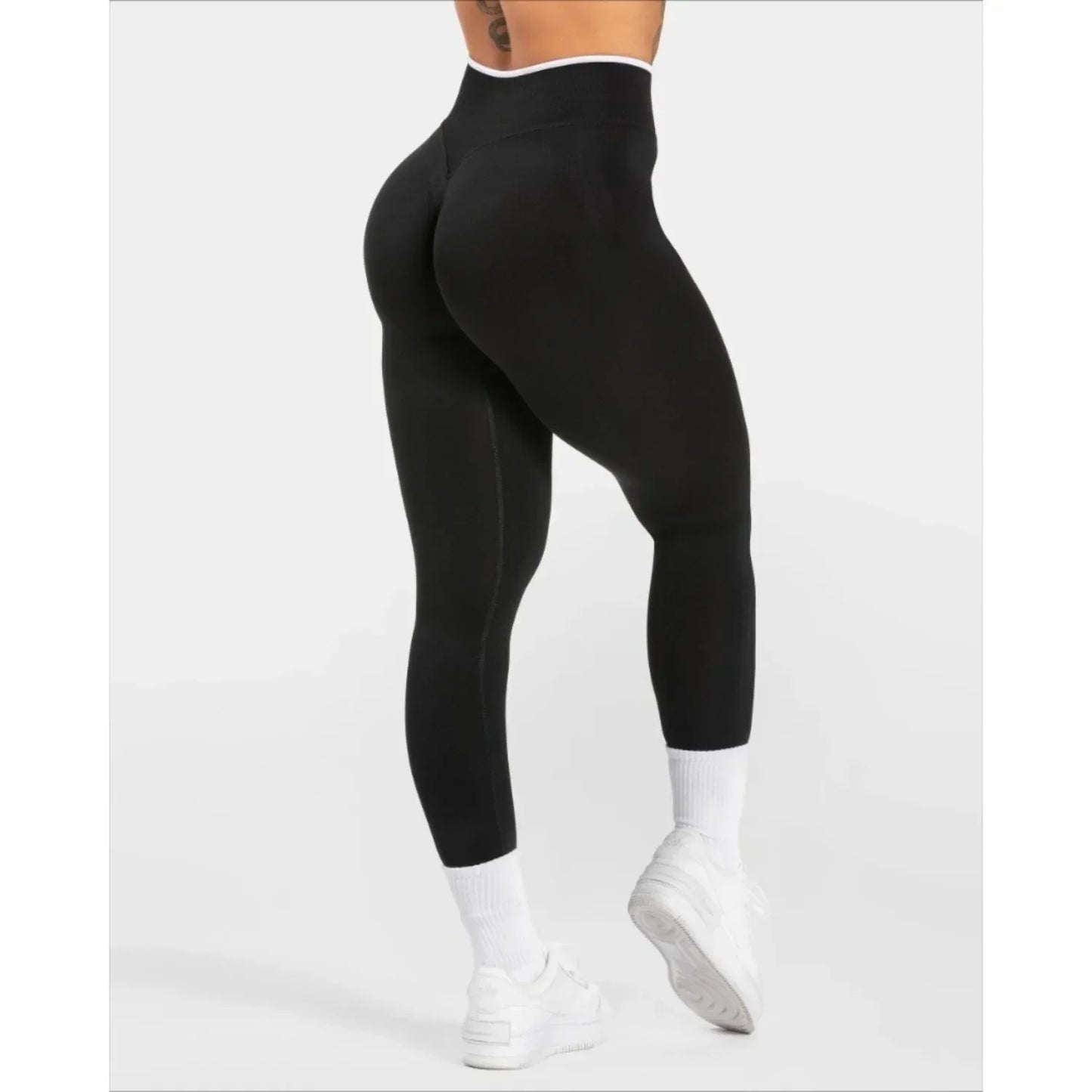 Women's Seamless Gym Solid Color Sports Pants White Edge Waist Tight High Waist