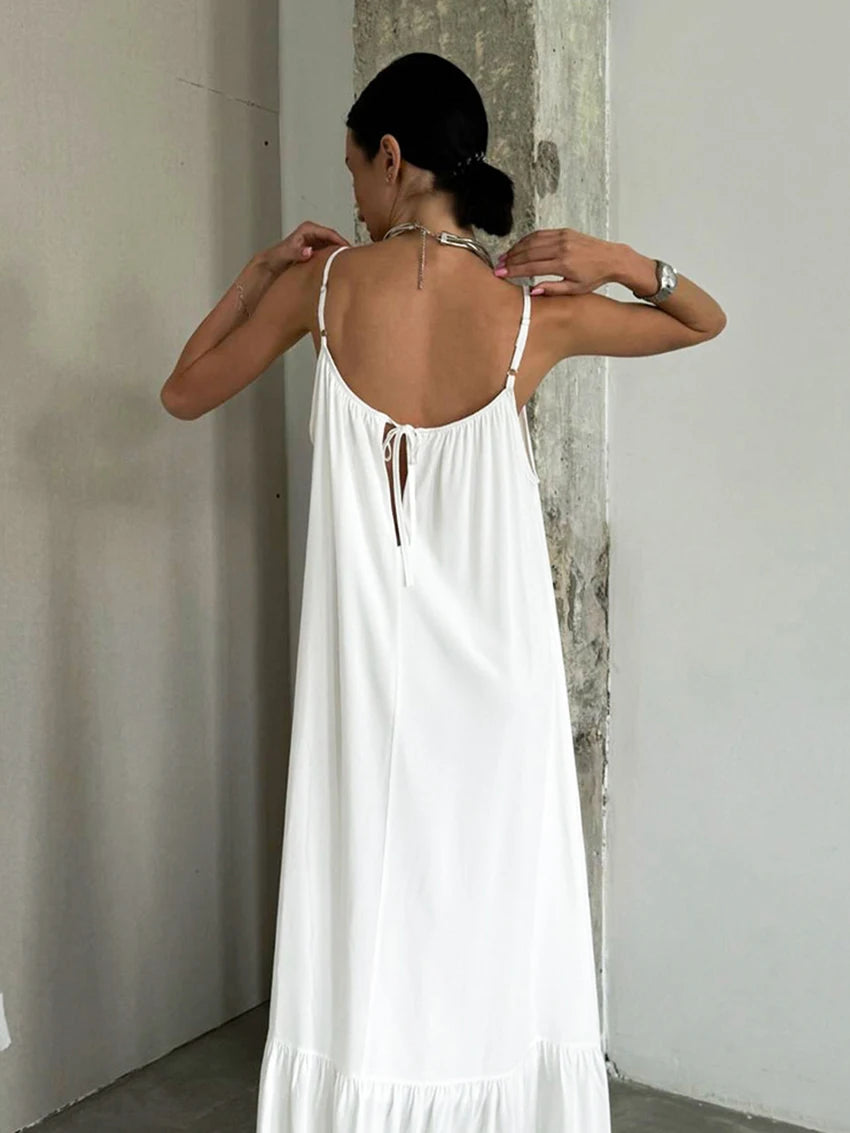 Marthaqiqi Home Clothes Women V-Neck Sleepwear Spaghetti Strap Pajama Lace Up Nightwear Ankle-Length Dress Casual Ladies Nightie