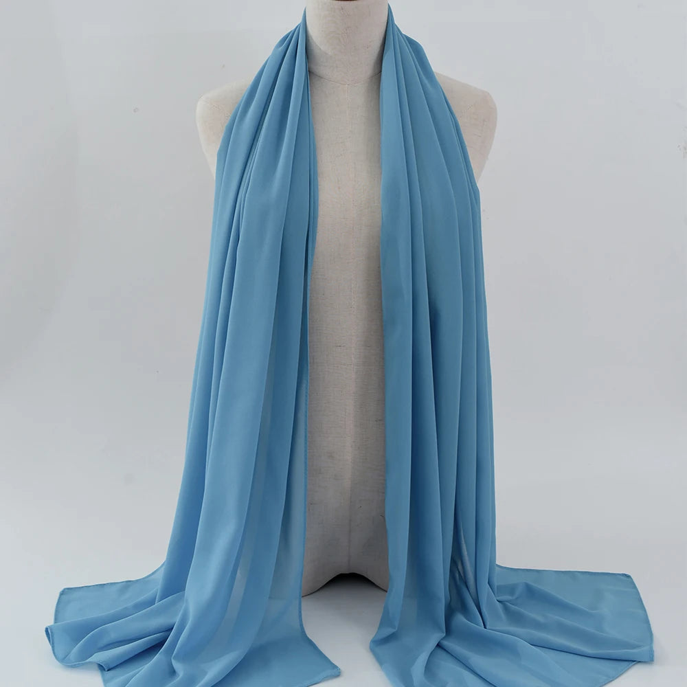 Fashion Pearl Chiffon Hijab Shawls of Muslim Women Solid Color Head Wraps Scarf