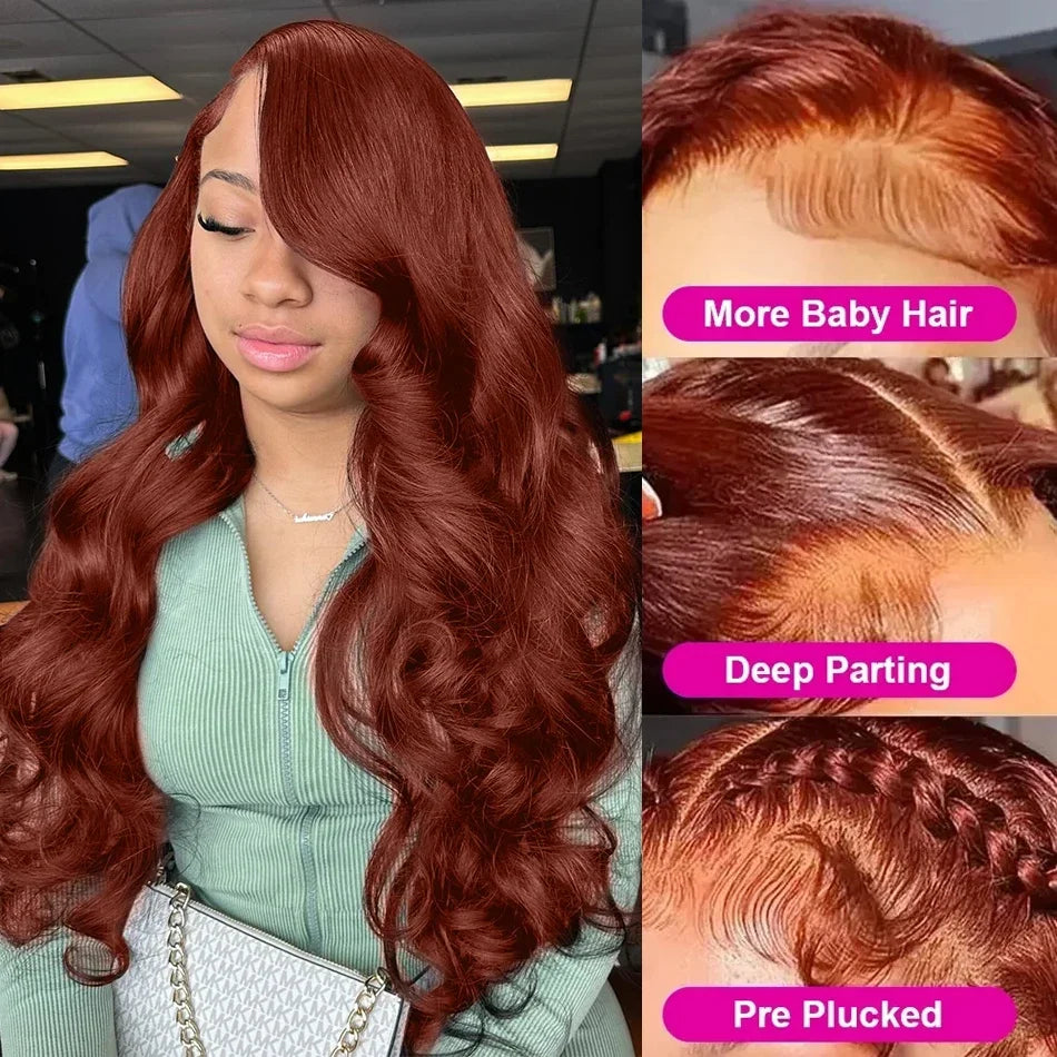 100% Brazilian Reddish Brown 13x4 13x6 HD Lace Front Wigs Human Hair Body Wave Colored Lace Frontal Wig Woman Pre Plucked Sale