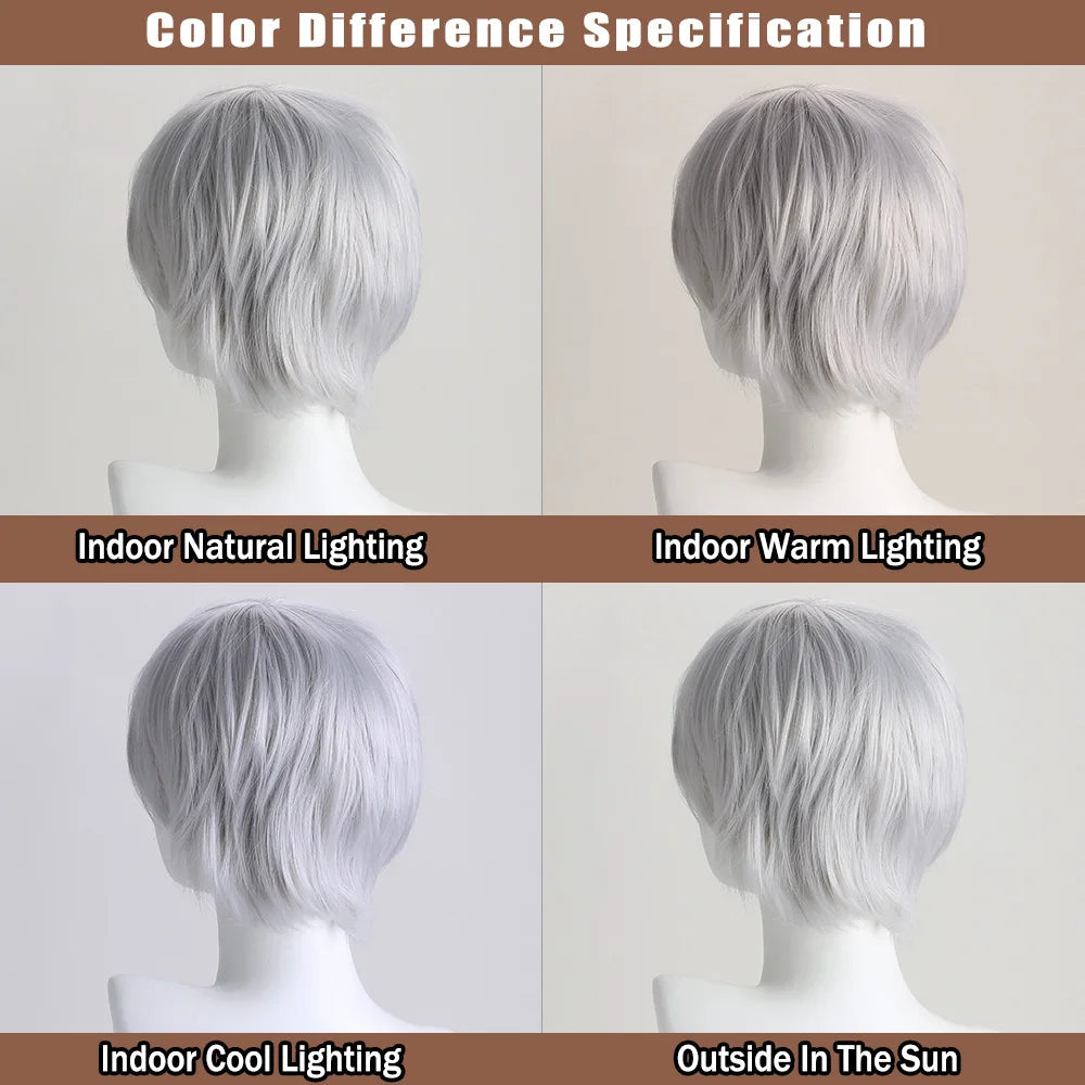 10 Inch Synthetic Wigs Pure White Short Curly Wig Anime Hatter for Cosplay Halloween Costume Party