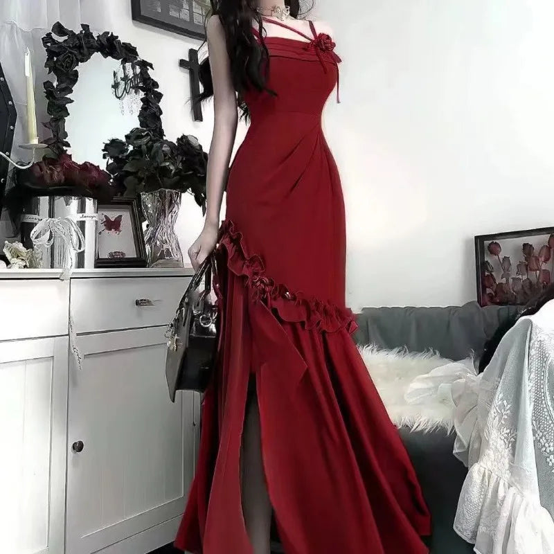 Maxi Dress for Women Summer Tunic Temperament Robe Femme 2025 Vestidos De Mujer Ruffles Bandage Bow Backless Bodycon Dresses