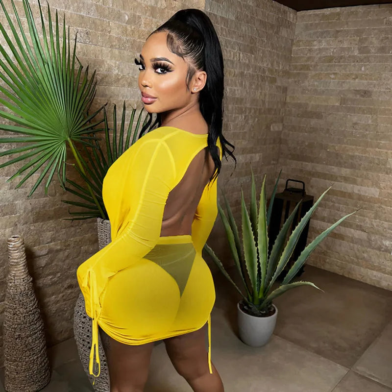 Sexy Mesh Deep V Elastic Dress Halter Elegant Chic Vintage Mini