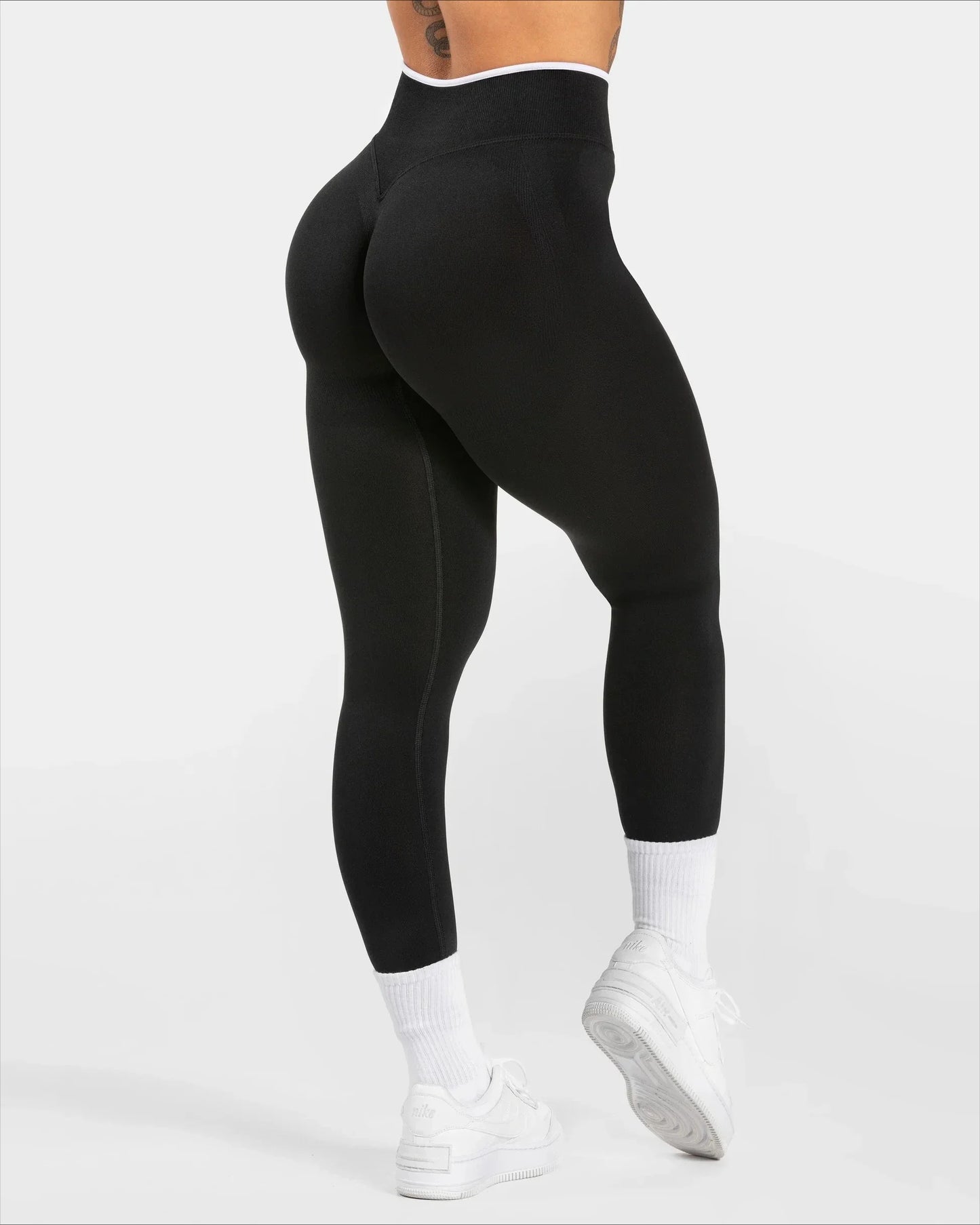 Women's Seamless Gym Solid Color Sports Pants White Edge Waist Tight High Waist