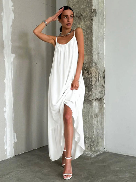 Marthaqiqi Home Clothes Women V-Neck Sleepwear Spaghetti Strap Pajama Lace Up Nightwear Ankle-Length Dress Casual Ladies Nightie
